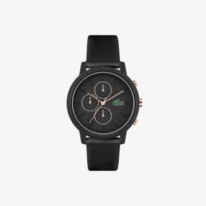 Lacoste 12.12 Chrono Watch Black and Carnation Gold Silicone Black | DFEY-87463