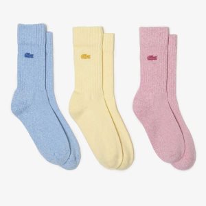Lacoste 3-Pack Organic Cotton Socks Blue / Pink / Yellow | FBYG-90168