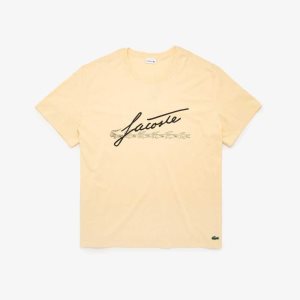 Lacoste Big Fit Signature Print T-Shirt Yellow | BXCF-19784