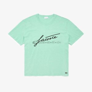 Lacoste Big Fit Signature Print T-Shirt Green | NGEA-43186