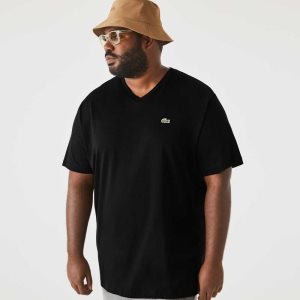Lacoste Big Fit V-Neck Jersey T-Shirt Black | YUAO-40671