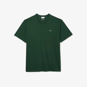 Lacoste Big Fit V-Neck Jersey T-Shirt Green | HXUP-54839