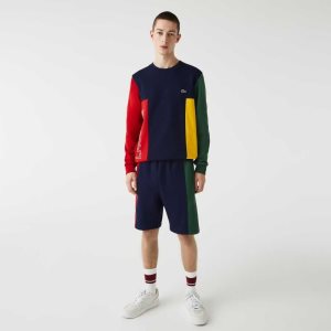 Lacoste Branded Cotton Fleece Blend Shorts Navy Blue / Red / Green | LGPD-71205