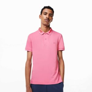 Lacoste Branded Slim Fit Stretch Pique Polo Pink | DJEV-05862