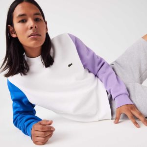 Lacoste Brushed Fleece Sweatshirt White / Blue / Purple | HZGR-53102