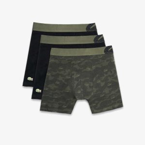 Lacoste Camouflage Print Boxer Brief 3-Pack Khaki Green / Black | ELFN-05692