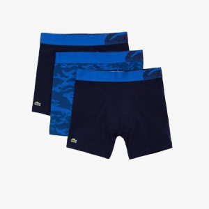 Lacoste Camouflage Print Boxer Brief 3-Pack Blue / Navy Blue | WTQL-51307