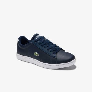 Lacoste Carnaby Evo Mesh-lined Leather Sneakers Nvy | CTFQ-04593
