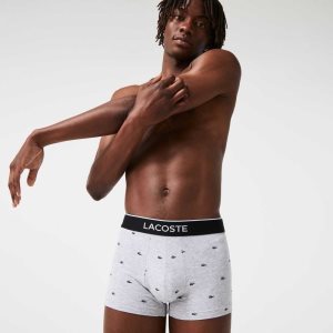 Lacoste Casual Signature Boxer Trunks 3-Pack Black / Grey Chine | BIOH-25196