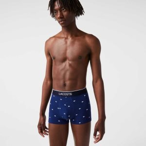Lacoste Casual Signature Boxer Trunks 3-Pack Navy Blue / Grey Chine / Red | SOWK-24851