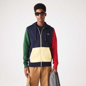 Lacoste Classic Fit Color-Block Hooded Zip Sweatshirt Navy Blue / Green / Red / Yellow | SVJX-34806