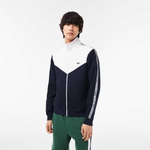 Lacoste Classic Fit Colorblock Zipped Sweatshirt Navy Blue / White | JUAY-48605