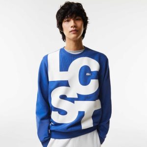 Lacoste Classic Fit Contrast Lettering Cotton Sweatshirt Blue | JEGQ-45107