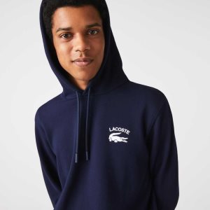 Lacoste Classic Fit Solid Hooded Sweatshirt Navy Blue | CRJB-57840