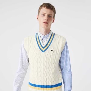 Lacoste Classic Fit Wool Sweater Vest White / Yellow / Blue | VPIJ-12487
