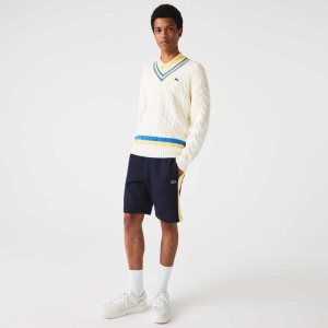 Lacoste Color-Block Brushed Fleece Shorts Navy Blue / Yellow | HSYB-53194