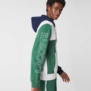 Lacoste Colorblock Zippered Fleece Hoodie Grey Chine / Green / Navy Blue / Blue | BKEW-92675