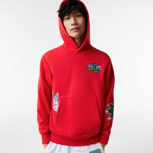 Lacoste Comic Effect Print Hooded Sweatshirt Red | LVQH-91438