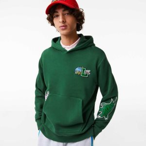 Lacoste Comic Effect Print Hooded Sweatshirt Green | PZLN-29085