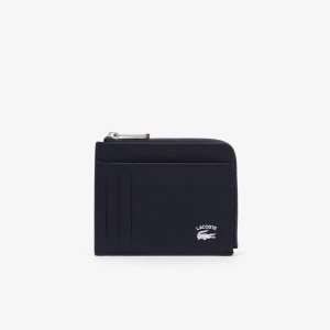 Lacoste Contrast Inscription Zip Card Holder Peacoat | WQIH-04918