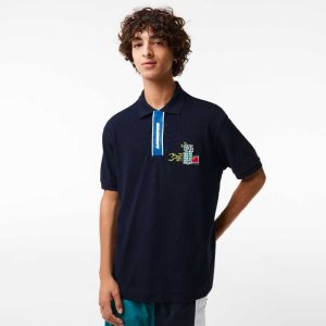 Lacoste Contrast Placket And Crocodile Badge Polo Navy Blue | NLZT-57196