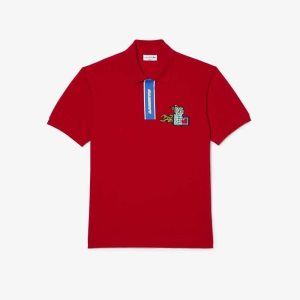 Lacoste Contrast Placket And Crocodile Badge Polo Red | QLEO-06158