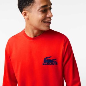 Lacoste Cotton Fleece Lounge Sweatshirt Red / Navy Blue | LWUV-90685