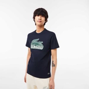 Lacoste Cotton Jersey Print T-Shirt Navy Blue | LZGJ-31049
