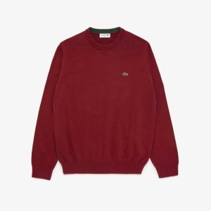 Lacoste Crew Neck Cotton Sweater Bordeaux | QCOM-15632