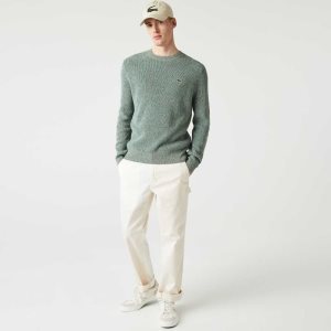 Lacoste Crew Neck Heathered Knit Sweater White / Green / Beige | GMQA-80132