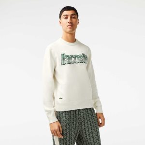 Lacoste Crew Neck Jersey Sweater White / Green | HCXT-25746