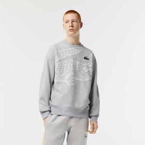 Lacoste Crew Neck Loose Fit Croc Print Sweatshirt Grey Chine | HKYC-76093