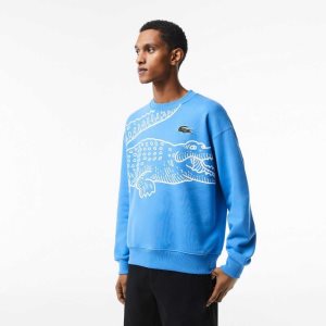 Lacoste Crew Neck Loose Fit Croc Print Sweatshirt Blue | XYLR-14038