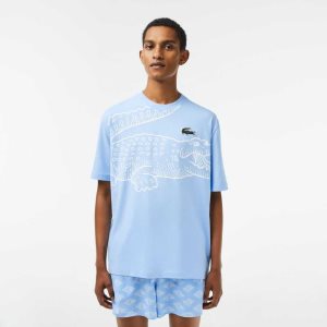 Lacoste Crew Neck Loose Fit Crocodile Print T-Shirt Blue | ETFP-12457