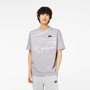 Lacoste Crew Neck Loose Fit Crocodile Print T-Shirt Grey Chine | QCWK-39075