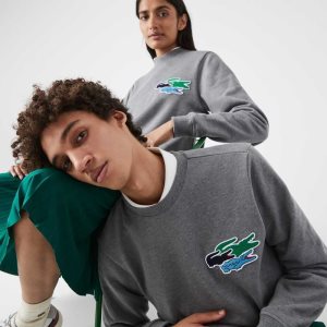 Lacoste Crew Neck Organic Cotton Sweatshirt Grey Chine | UBEX-23175