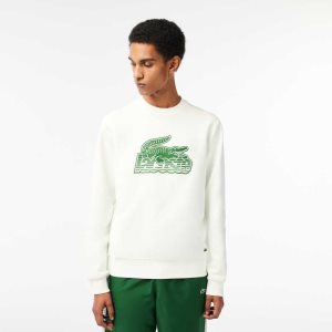 Lacoste Crew Neck Unbrushed Fleece Sweatshirt White | COGJ-61239