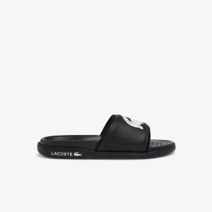 Lacoste Croco Dualiste Logo Strap Slides Black/White | WKSA-52963