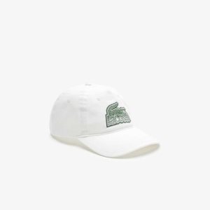 Lacoste Crocodile Patch Branded Cap White | ZCOH-07429