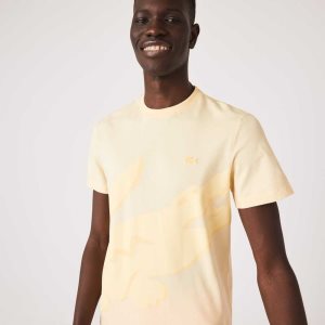 Lacoste Crocodile Print Crew Neck Stretch Organic Cotton T-Shirt Yellow | YICE-03296