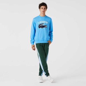 Lacoste Crocodile Print Crew Neck Sweatshirt Blue | CSRN-51627