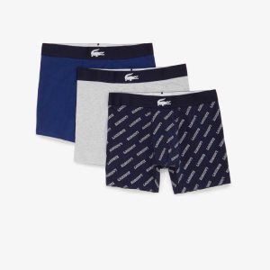 Lacoste Crocodile Waist Long Boxer Brief 3-Pack Navy Blue / White / Grey Chine / Navy Blue | SDWY-27084