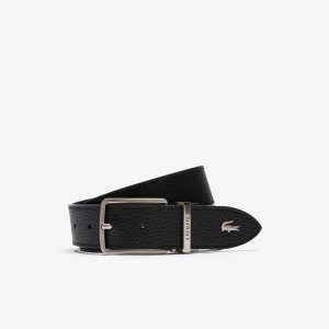 Lacoste Engraved Buckle Grained Leather Belt Black | KEWI-68754