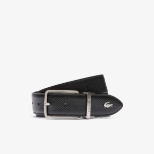 Lacoste Engraved Buckle Reversible Pique Leather Belt Black | QWPI-20376