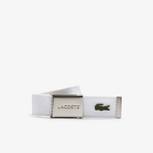 Lacoste Engraved Buckle Woven Fabric Belt Bright White | UNJI-62304