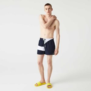 Lacoste Heritage Graphic Patch Light Swimming Trunks Navy Blue / White | GILS-02548