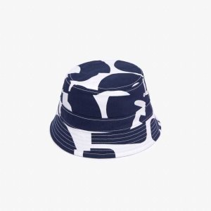 Lacoste Heritage Reversible Print Or Solid Cotton Bucket Hat Navy Blue / White | NTBH-81260