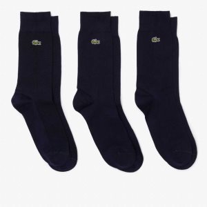 Lacoste High-Cut Cotton Pique Socks 3-Pack Navy Blue | AHYT-28103