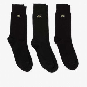 Lacoste High-Cut Cotton Pique Socks 3-Pack Black | OPRT-37198