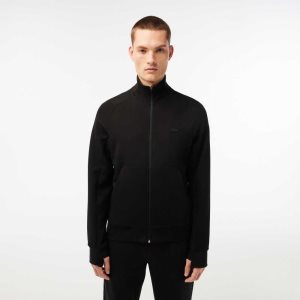 Lacoste High-Neck Cotton Blend Zip Sweatshirt Black | DOUQ-72984